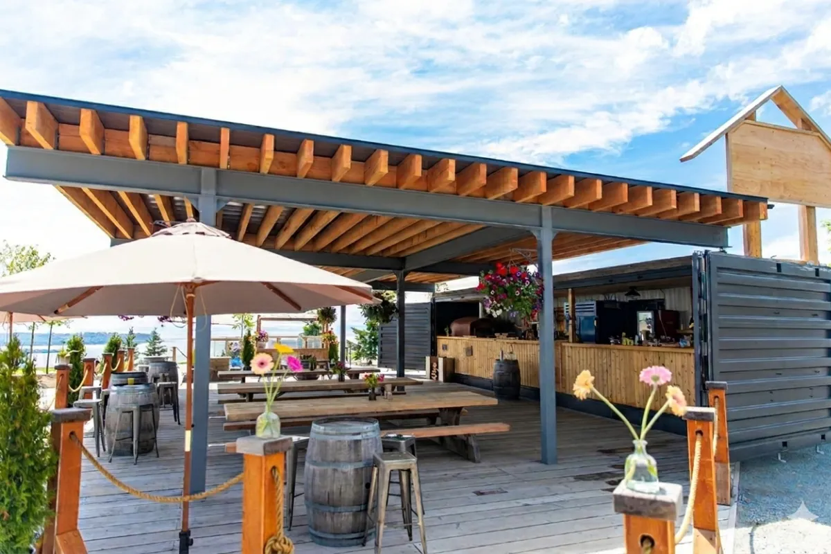 Custom shipping container pizza shop build in BC by NED Structures